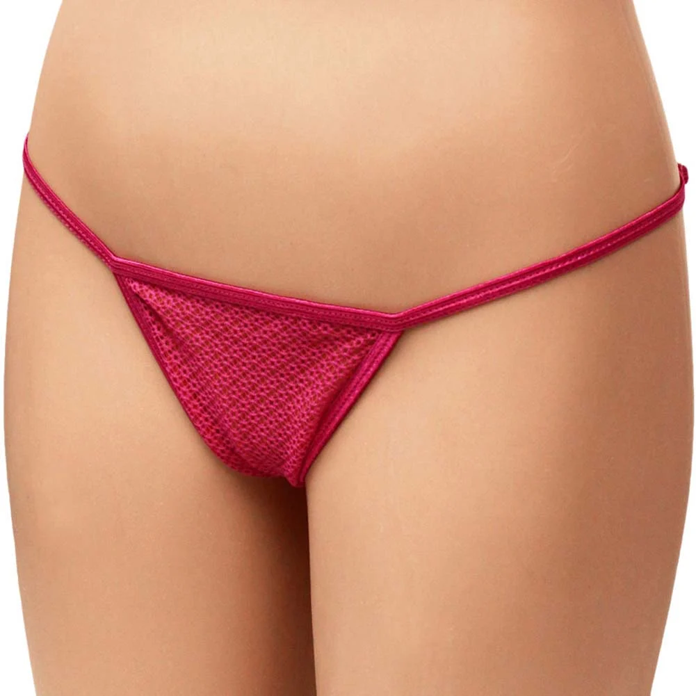 Mesh Thong with Beaded Back and Heart Charm, One Size, Magenta