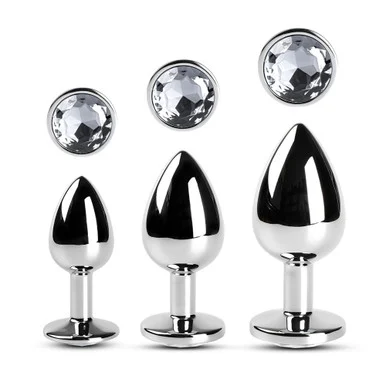 Metallic Metal Anal Plug with Gemstone - Clear