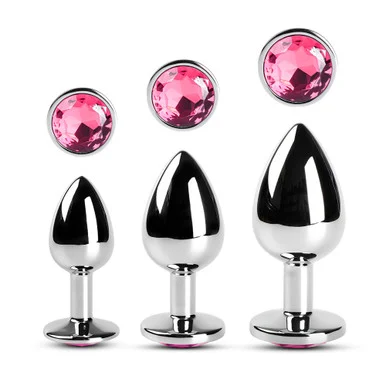 Metallic Metal Anal Plug with Gemstone - Pink