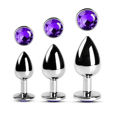 Metallic Metal Anal Plug with Gemstone - Purple