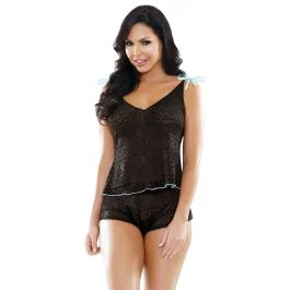 Nadia Geo Lace Shoulder Tie Top Shorts Set Sleep S164