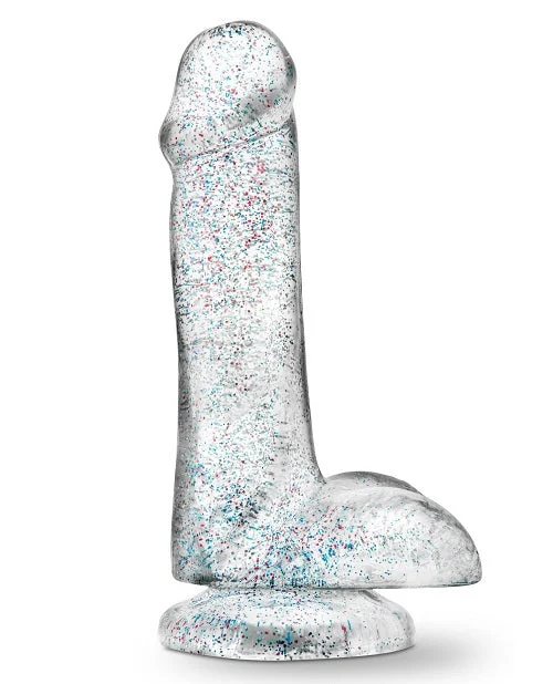 Naturally Yours Glitter Dildo With Balls 6in - Clear