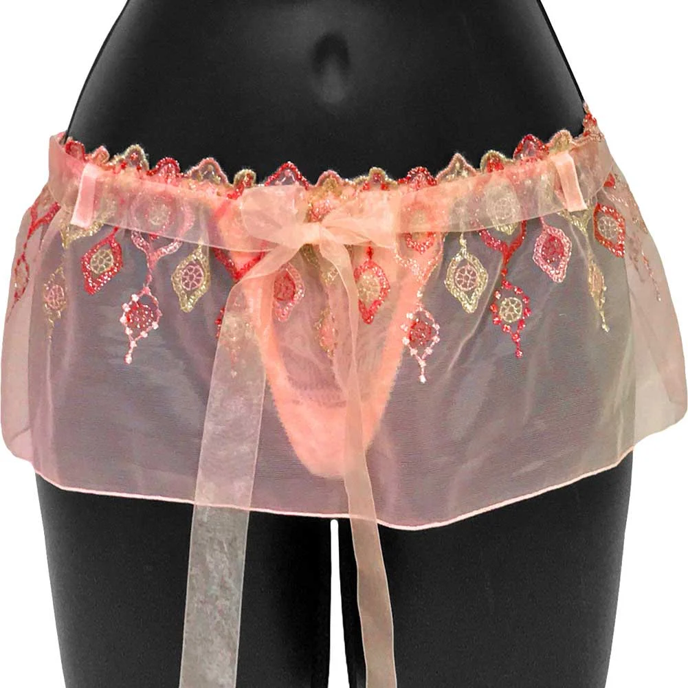 Necessary Objects Jewel Of The Nile Skirted T Bar Mesh Panty, Large, Pink