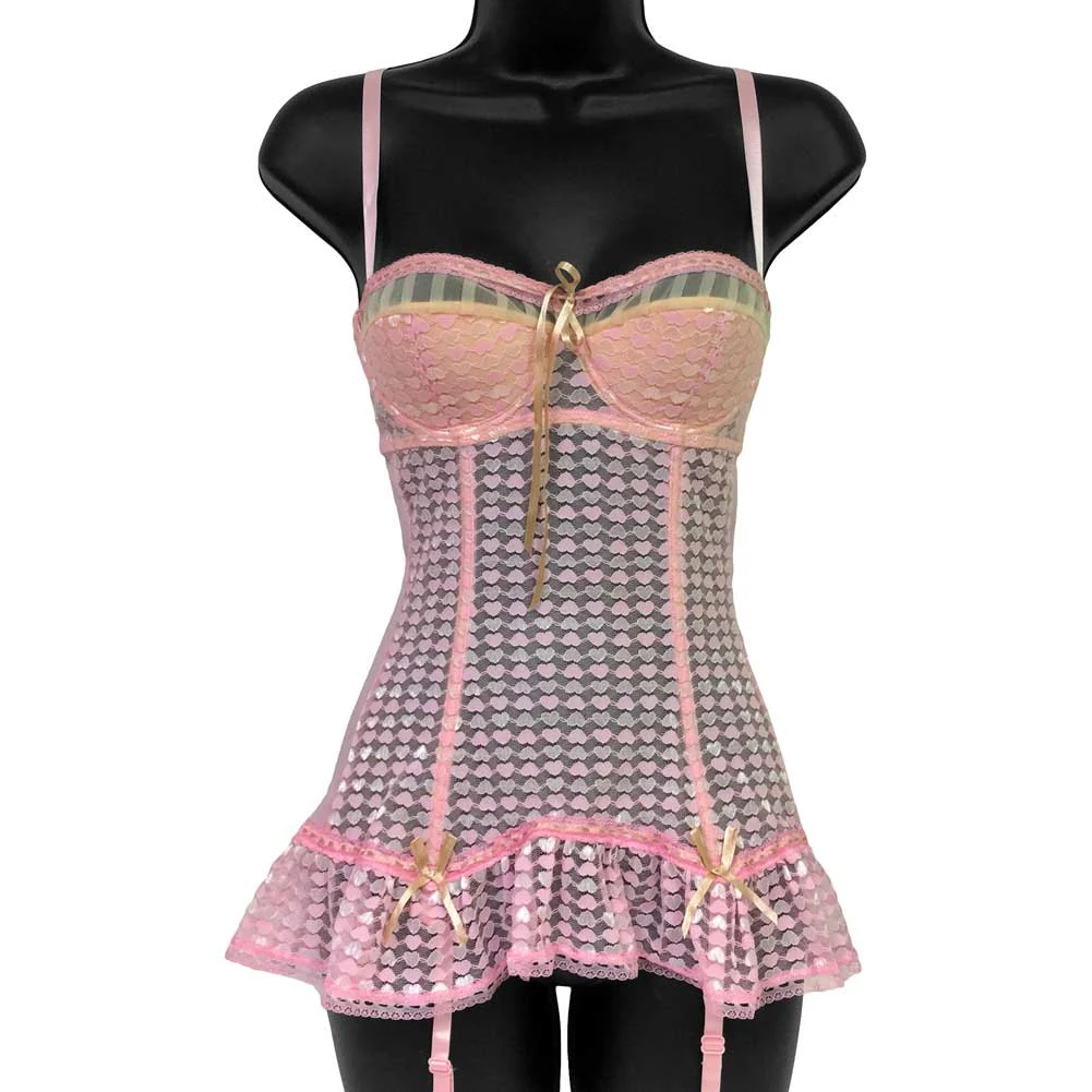 Necessary Objects Queen Of Hearts Boned and Underwire Bustier, 34C, Pink