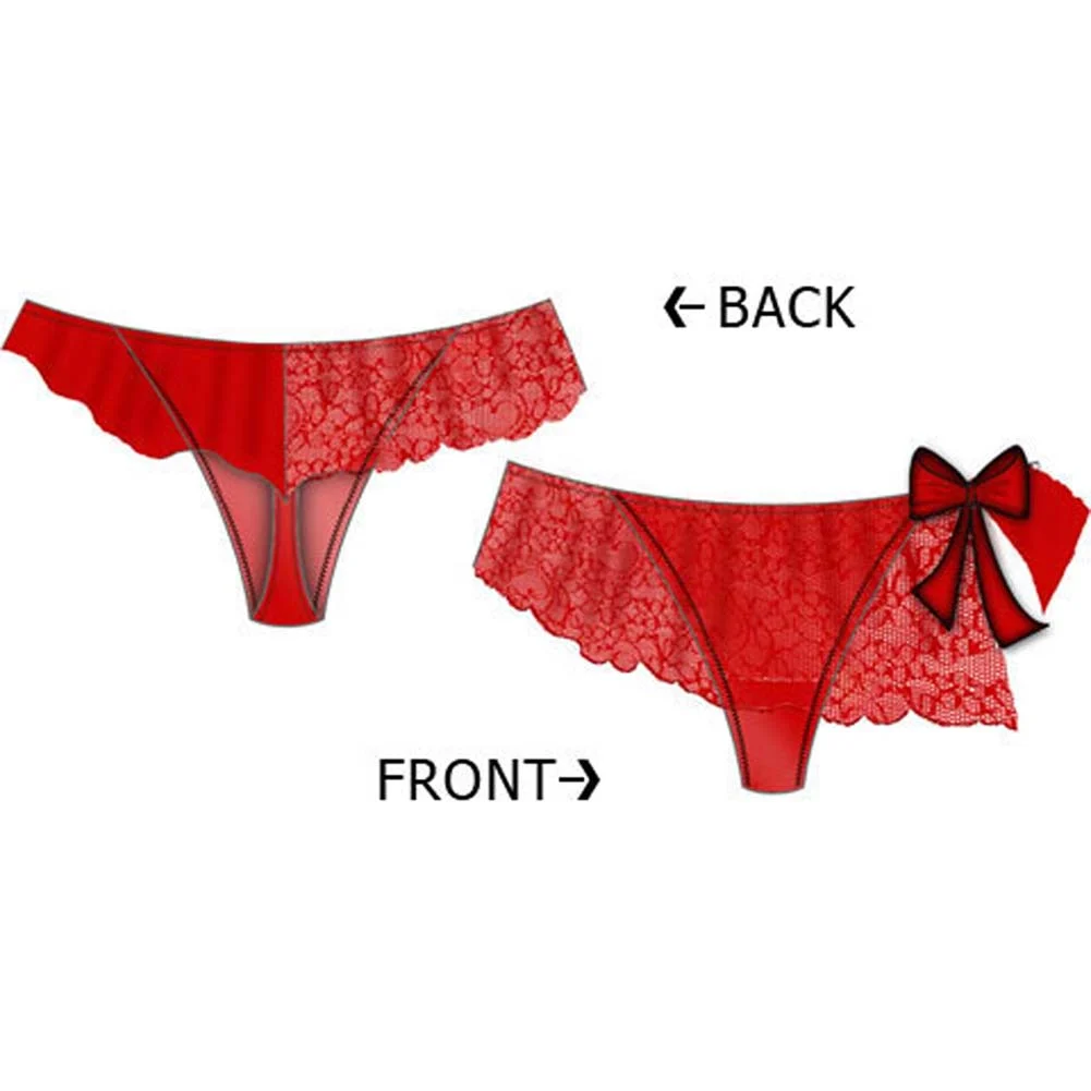 Necessary Objects Take A Bow Skirted Thong, Medium, Red