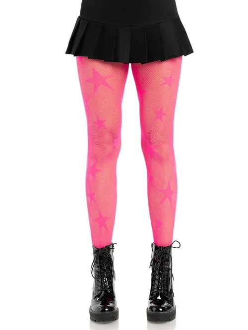 Neon Pink Star Net Tights