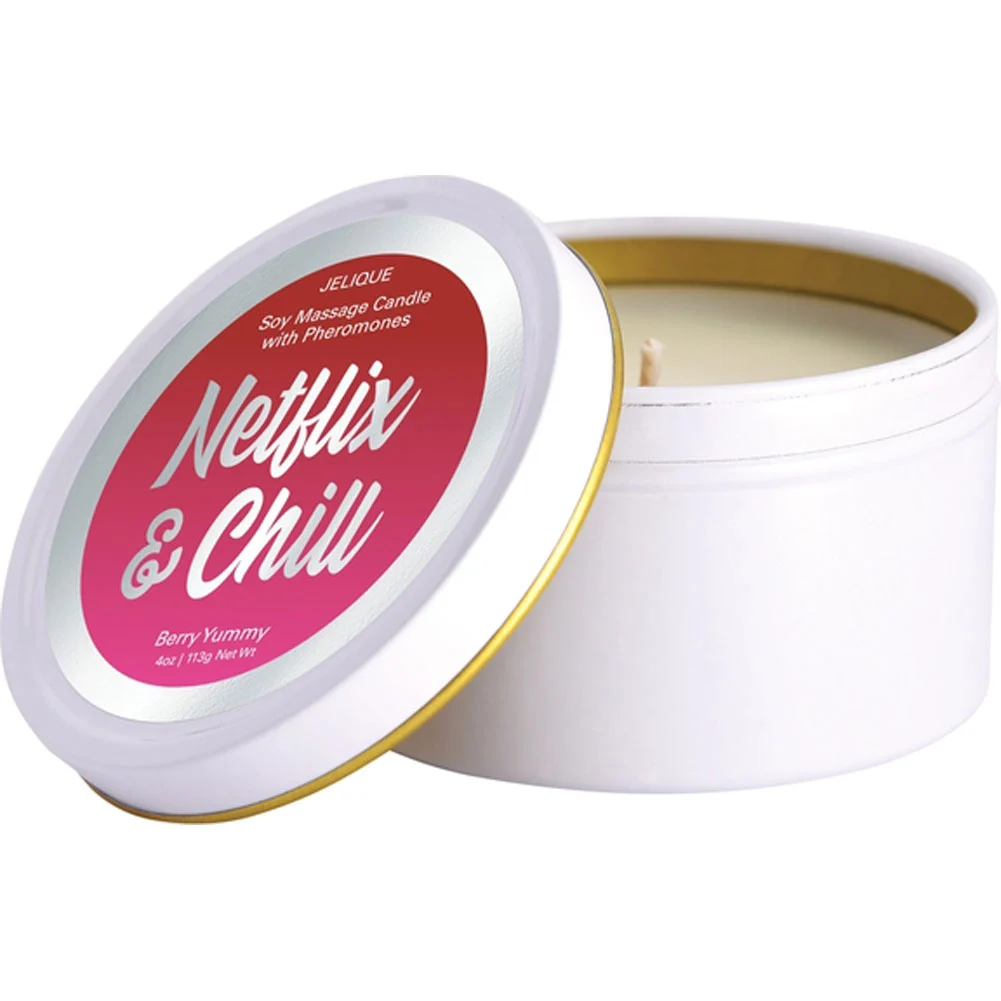 Netflix and Chill Soy Massage Candle with Pheromones, 4 oz (113 g), Berry Yummy