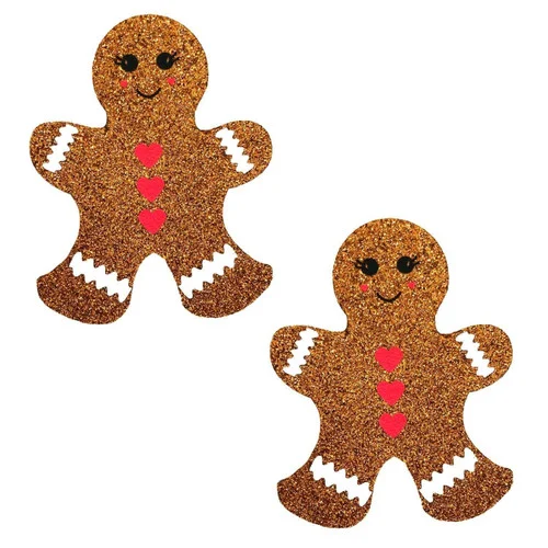Neva Nude Christmas Glitter Gingerbread Man Nipple Pasties