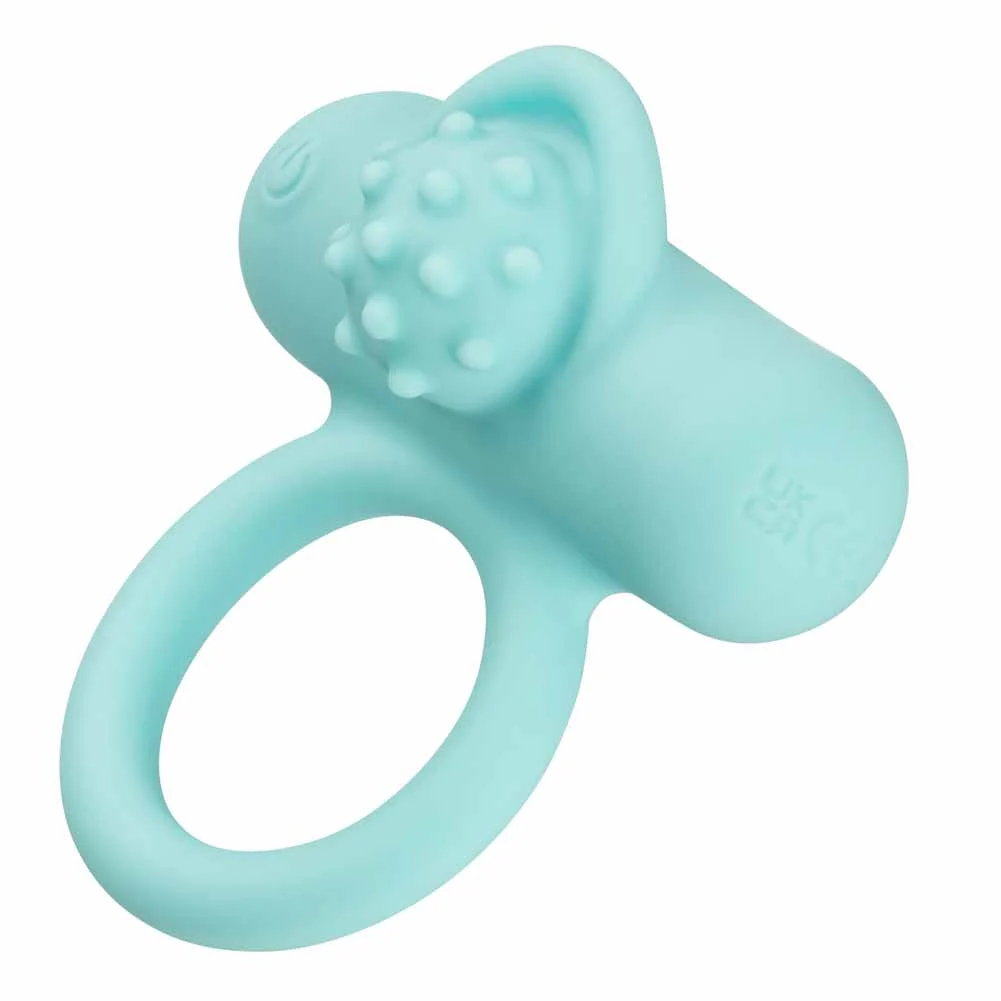 Nubby Lovers Delight Rechargeable Vibrating Silicone Penis Ring, Teal