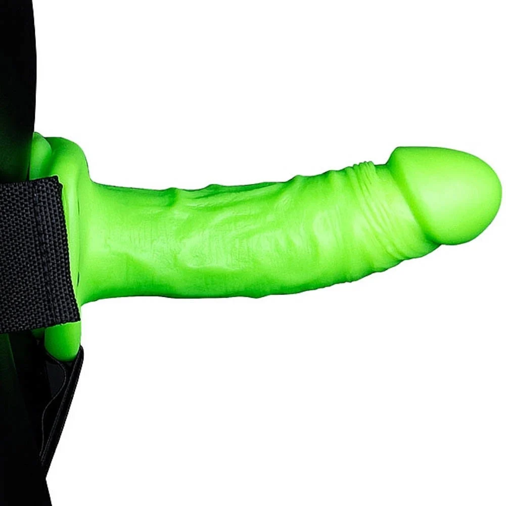 Ouch Glow in the Dark Realistic Hollow Strap-On Set, 6", Neon Green