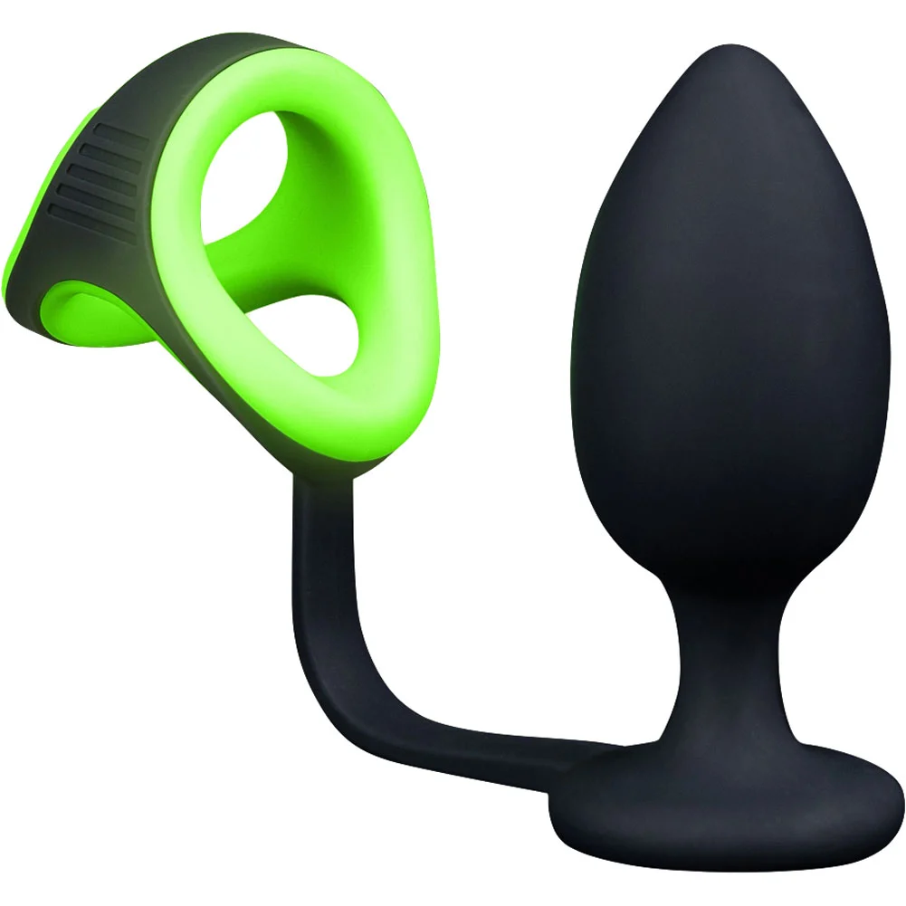 Ouch Glow in the Dark Silicone Anal Plug with Detachable Penis Ring & Ball Strap, Neon Green