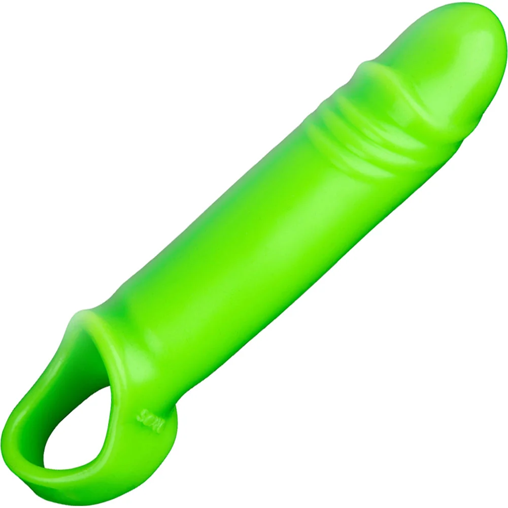 Ouch Glow in the Dark Smooth Stretchy Penis Sleeve, 6.3", Neon Green