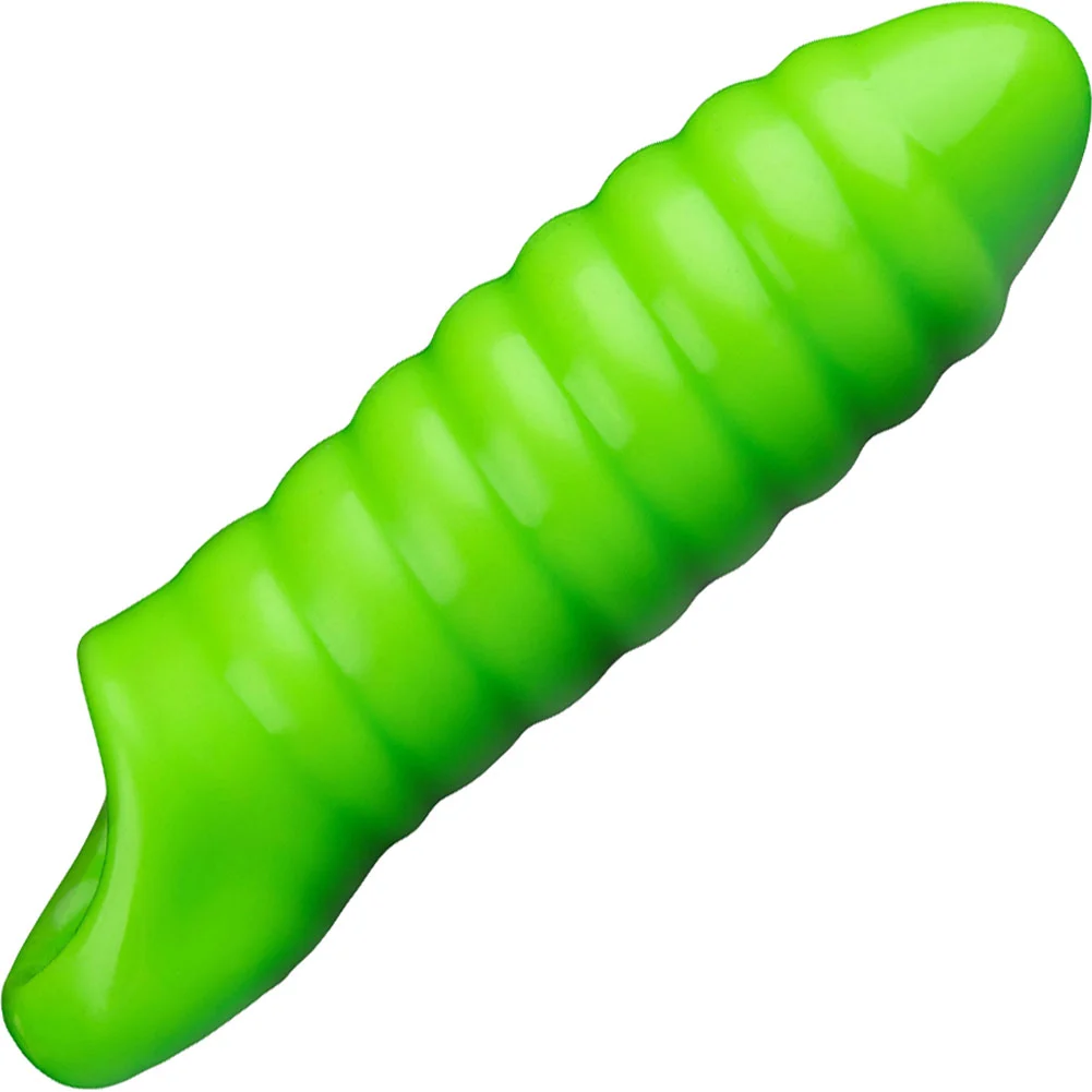 Ouch Glow in the Dark Swirl Thick Stretchy Penis Sleeve, 6.3", Neon Green