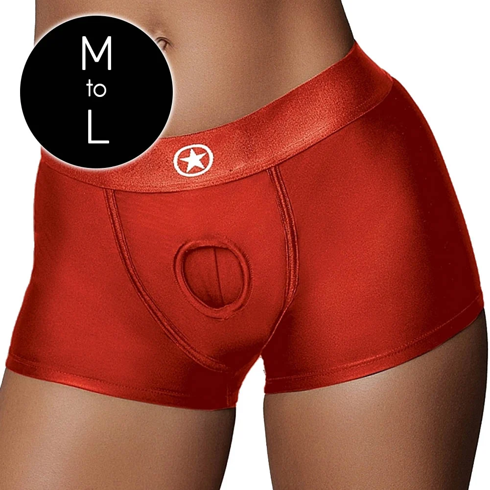 Ouch Vibrating Strap-on Boxer Style Harness, Medium/Large, Red