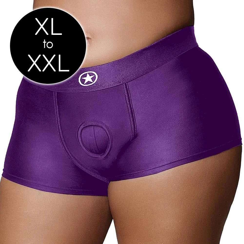 Ouch Vibrating Strap-on Boxer Style Harness, XL/XXL, Purple