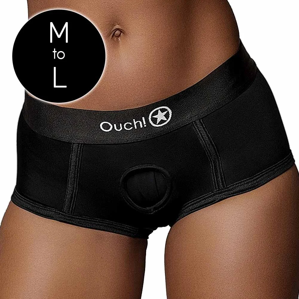 Ouch Vibrating Strap-on Brief Style Harness, Medium/Large, Black