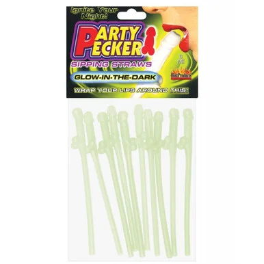 Party Pecker Sipping Straws Glow In The Dark 10 Pack