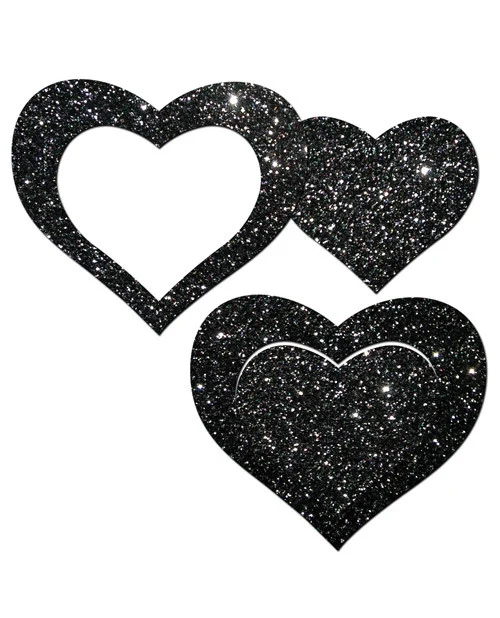 Pastease Black Glitter Heart Peek A Boob Nipple Pasties