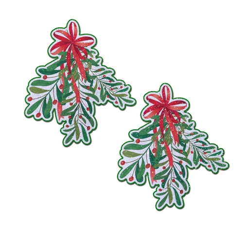 Pastease Christmas Mistletoe with Red Bow Nipple Pasties
