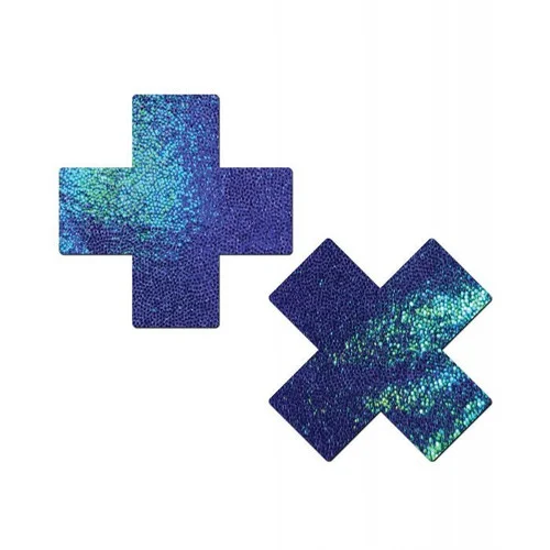 Pastease Liquid Blue Spectrum Cross Faux Leather Nipple Pasties