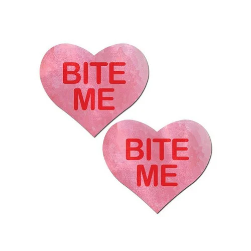Pastease Liquid Pink Hearts Bite Me Faux Leather Nipple Pasties