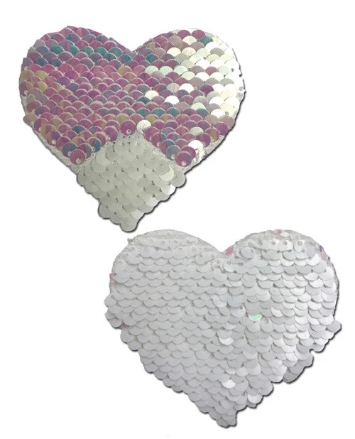 Pastease Pearl to White Reversible Sequin Heart Nipple Pasties