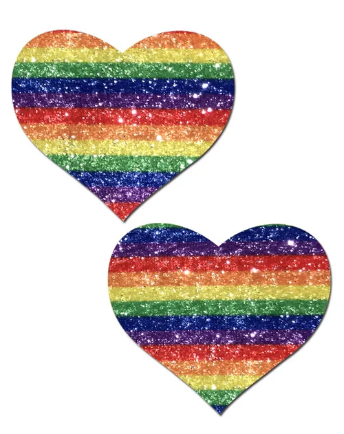 Pastease Rainbow PRIDE Glitter Heart Nipple Pasties