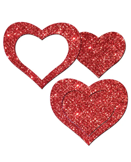 Pastease Red Glitter Heart Peek A Boob Nipple Pasties