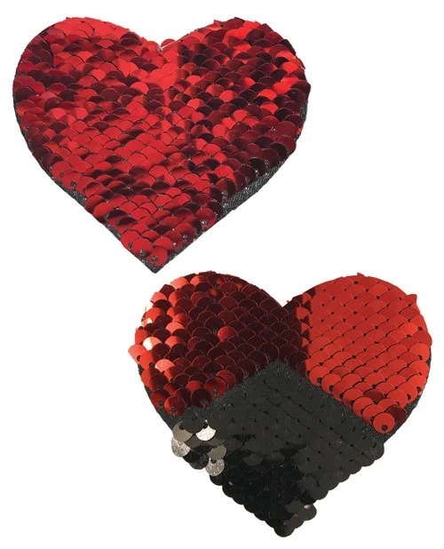 Pastease Red to Black Reversible Sequin Heart Nipple Pasties