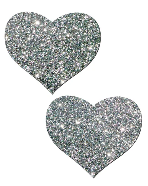 Pastease Silver Glitter Heart Nipple Pasties