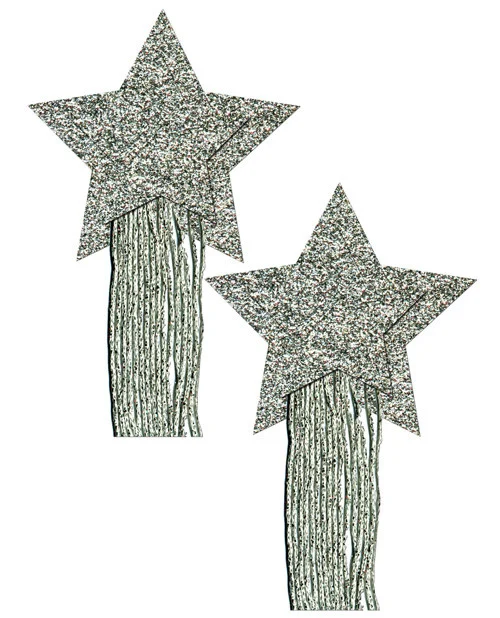 Pastease Silver Glitter Stars with Tassels Nipple Pasties