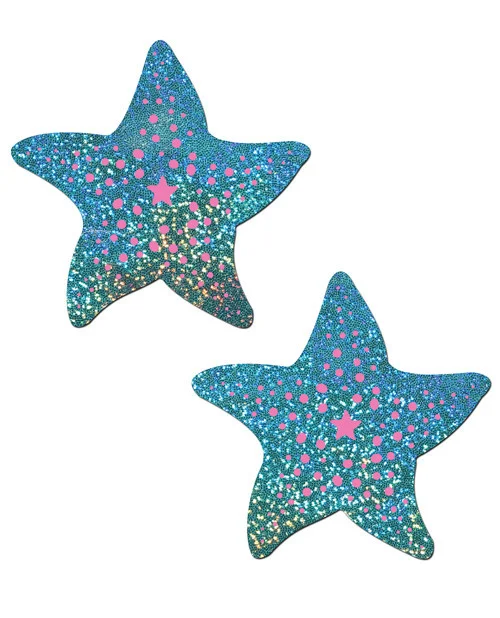 Pastease Twinkling Aqua and Pink Starfish Nipple Pasties