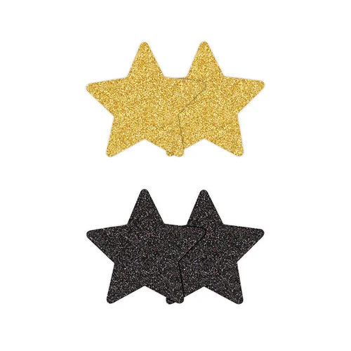 Pretty Pasties 2 Pair Gold and Black Glitter Star Nipple Covers