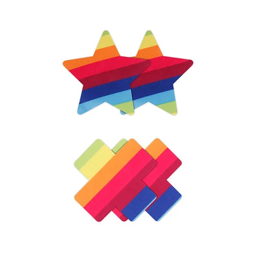 Pretty Pasties 2 Pair Rainbow Pride Cross and Star Nipple Covers