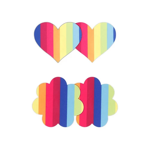 Pretty Pasties 2 Pair Rainbow Pride Heart and Flower Nipple Covers