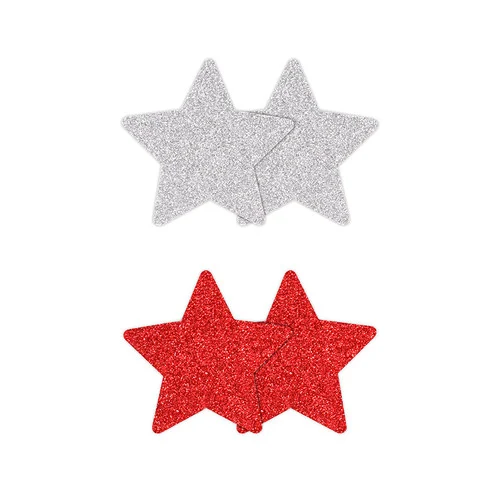 Pretty Pasties 2 Pair Red and Silver Glitter Star Nipple Covers
