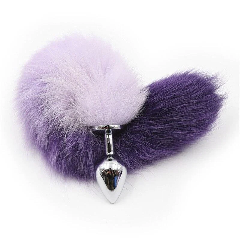 Purple and Pink Fox Tail Anal Plug, 3 Sizes
