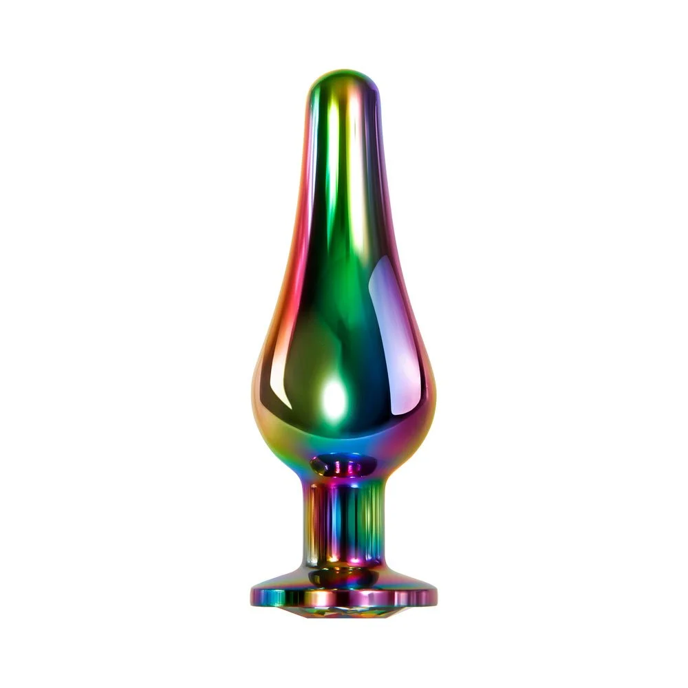 Rainbow Metal Anal Plug With Gemstone Base Rainbow Small