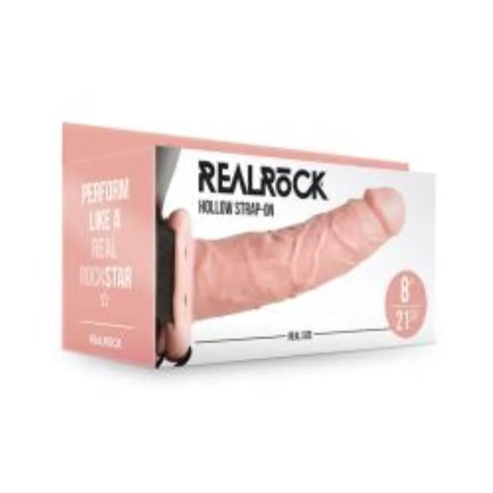 RealRock Hollow Strap-On without Balls, 8", Vanilla