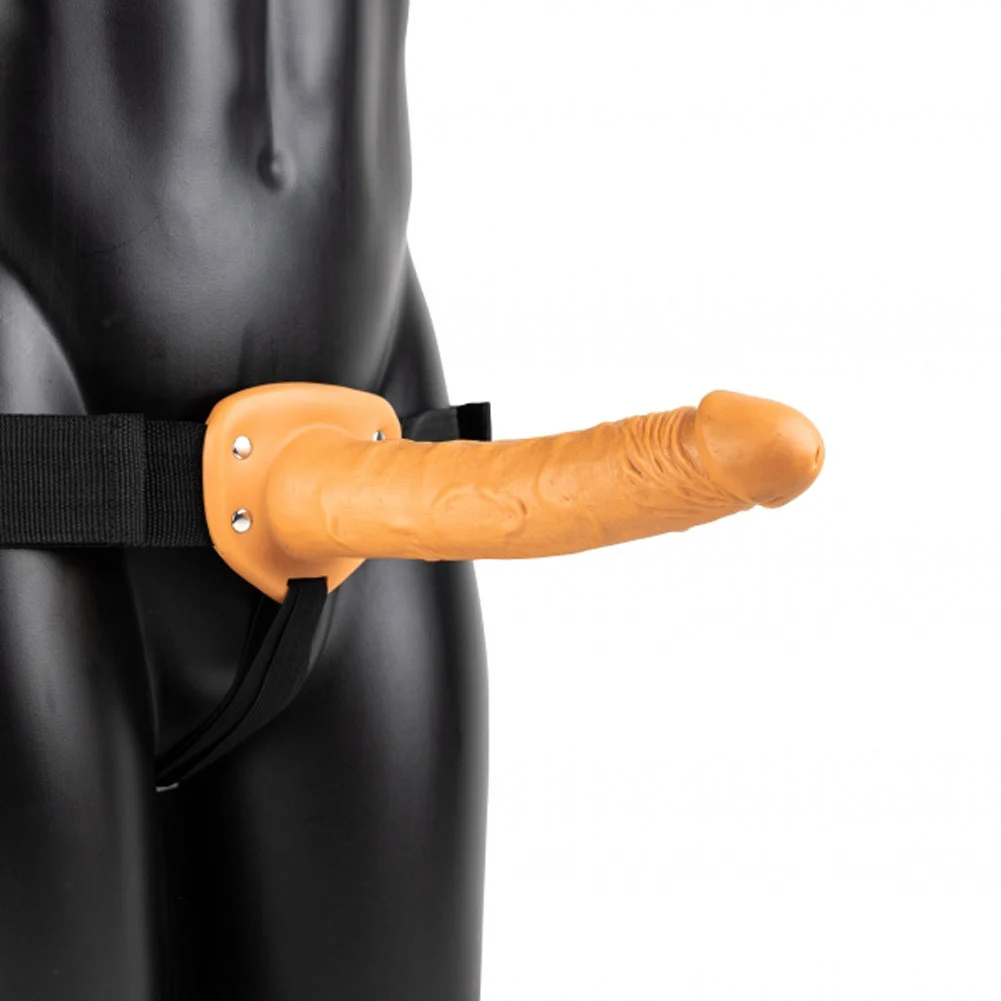 RealRock Vibrating Hollow Strap-On, 10", Mocha