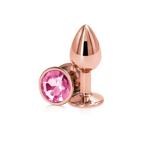 Rear Assets Rose Gold Aluminum Anal Plug with Round Gem