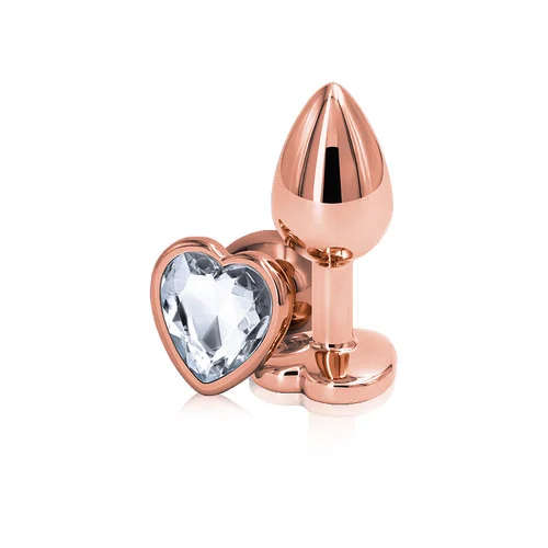 Rear Assets Rose Gold Clear Heart Aluminum Anal Plug