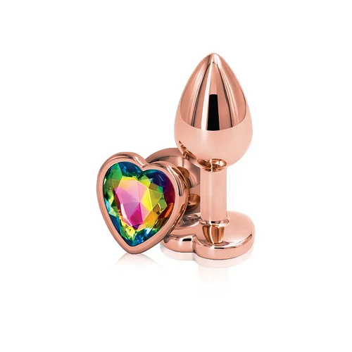 Rear Assets Rose Gold Rainbow Heart Aluminum Anal Plug