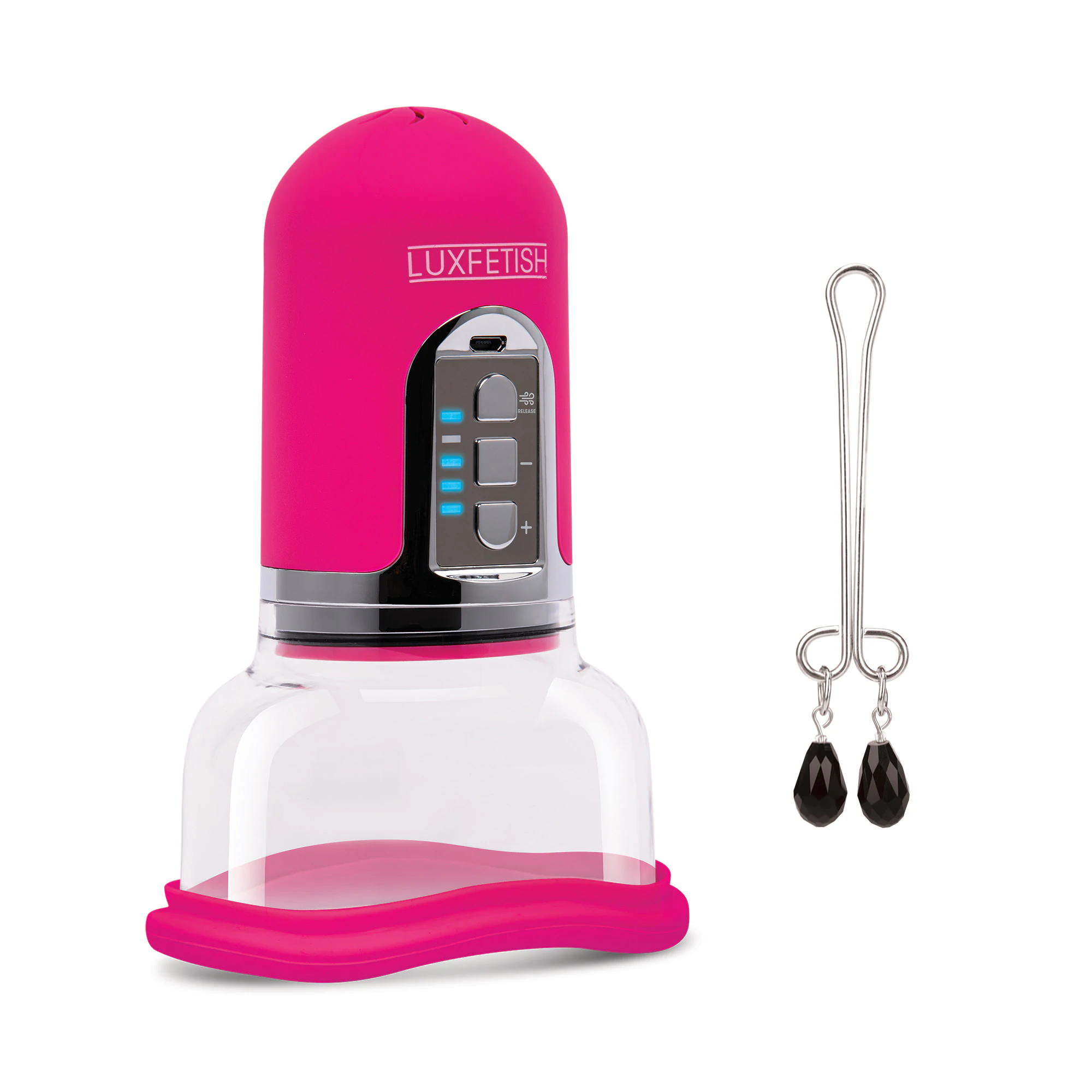 rechargeable 4-function automatic pussy pump with clit clamp
