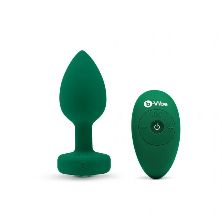 Remote Control Vibrating Jewel Butt Plug Green M/L
