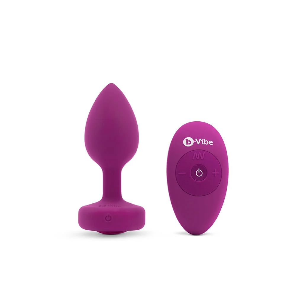 Remote Control Vibrating Jewel Butt Plug Pink S/M