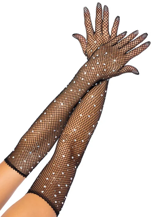 Rhinestone Fishnet Long Gloves by Leg Avenue
