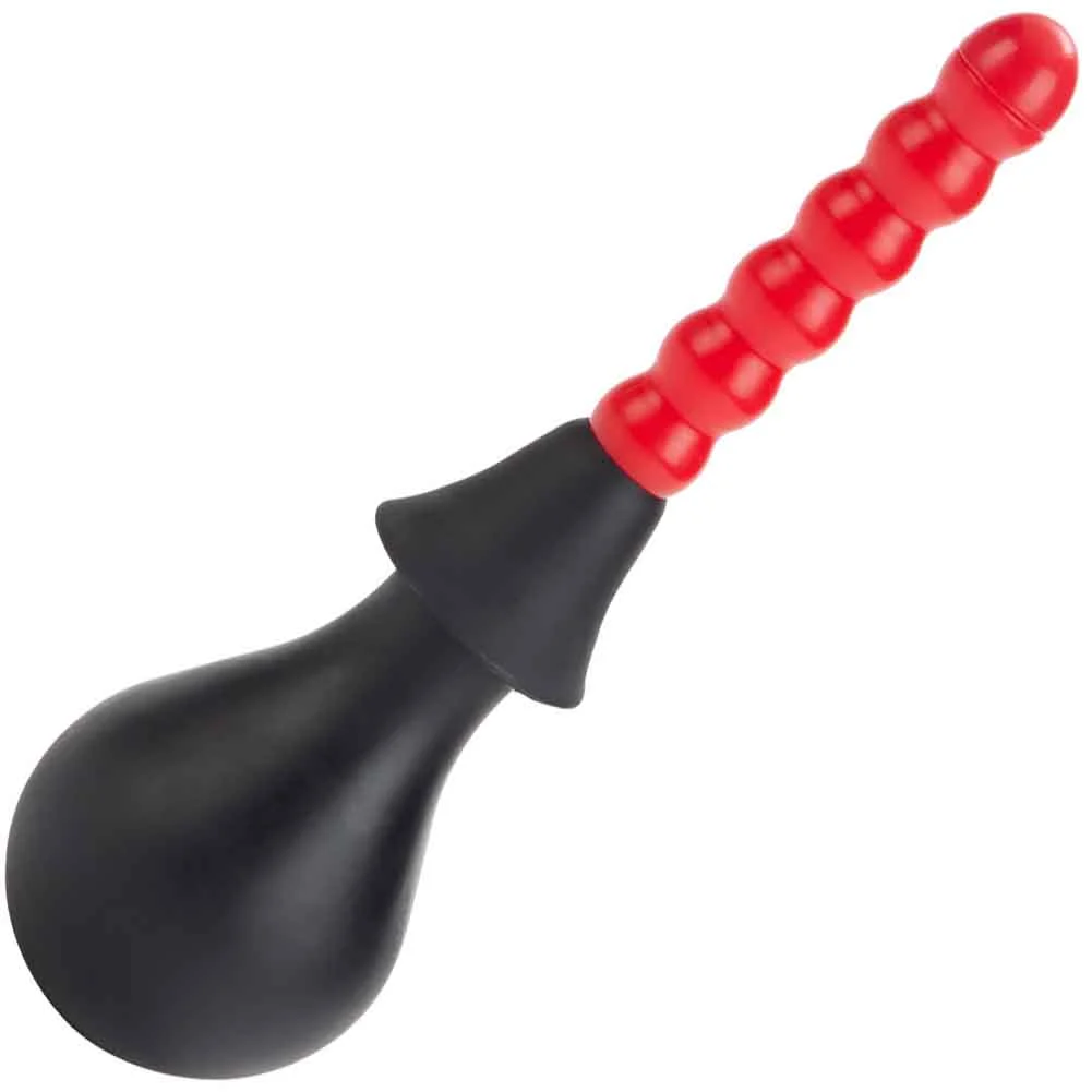 Ribbed Anal Douche with Attachments, Red/Black