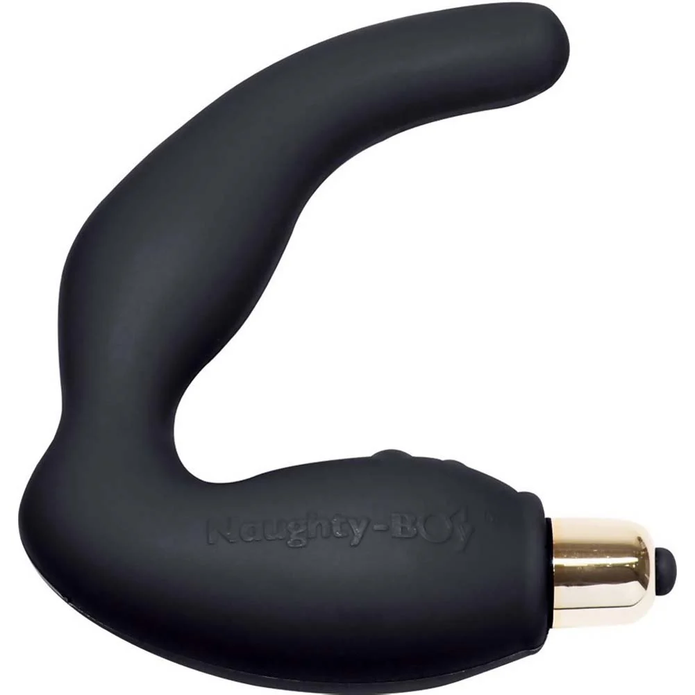 Rocks-Off Naughty-Boy Silicone Vibrating Prostate Massager, 5", Black