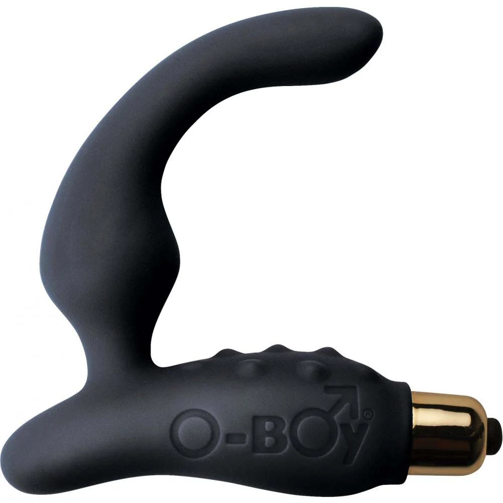 Rocks-Off O-Boy Vibrating Silicone Prostate Massager, 5.5", Black